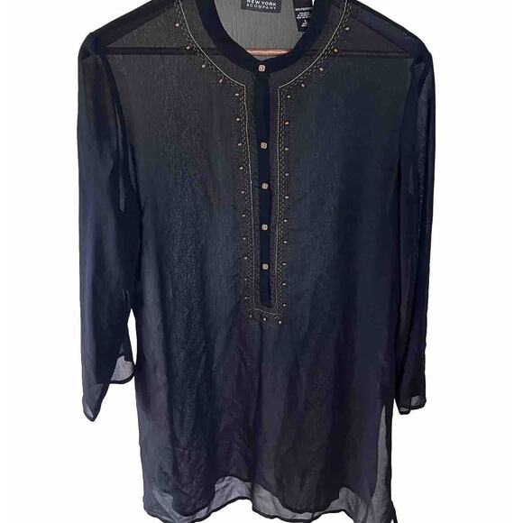 NEW YORK & COMPANY Sheer Black Embroidered Beaded Tunic Swim Cover-Up Large - Picture 13 of 14